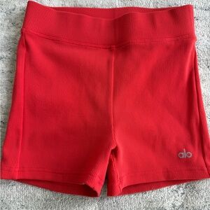 Alo Yoga red ribbed high-waisted biker shorts XXS